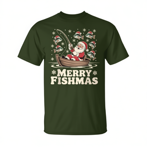 Maglietta da pescatore natalizia Merry Fishmas Santa Fishing Bass - Product Image 2