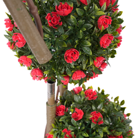 Arbre topiaire artificiel en rose rouge à 3 boules, résistant aux UV, personnalisé, plante en pot artificielle détachable, décoration de jardin extérieur, bureau, Pâques