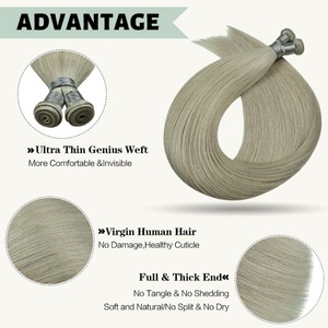 FH # Extensiones de Cabello con Trama Invisible Color Plata, Cabello Humano Europeo de un Solo Donante, Trama Genius - Product Image 3