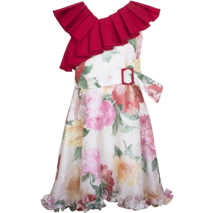 OEM customized style silk floral ruffled elegant sleeveless children girl dress