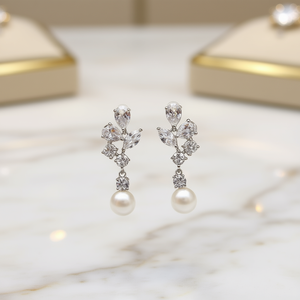 Elegantes Pendientes de Perlas Blancas en Oro Blanco, Plata 925 con Baño de Rodio, Joyería Clásica de Boda para Mujer - Product Image 2