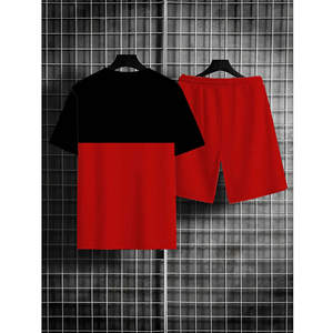 Set t-shirt da <span class=keywords><strong>uomo</strong></span> Plus Size Color Block look classico abiti <span class=keywords><strong>Casual</strong></span> a due pezzi - Product Image 3