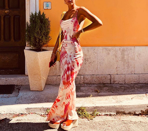 Yeni Bohemian Tie-Dye Baskılı Nefes Alabilen Bayan Yaz Partisi Modası Günlük Baskılı Uzun Dokuma Avrupa Büyük Beden (XL) Elbise - Product Image 1