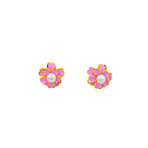 ต่างหูมุก ดีไซน์ดอกไม้สีชมพู ชุบทอง PVD สแตนเลสสตีล 316L สำหรับผู้หญิง - Product Image 1