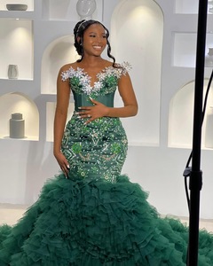 Vestido de Novia Personalizado con Hombros Descubiertos, Estilo Sirena, con Ilusión de Borlas, Cristales y Volantes, Vestido de Gala Elegante para Graduación 2025 - Product Image 3