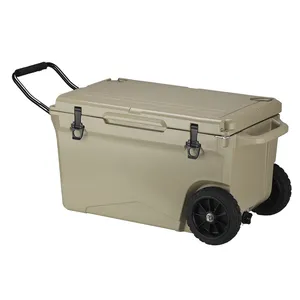 NELGREEN 60qt Wheeled Ice Chest - Heavy Duty Roto-Molded Commercial Grade Insulated Rolling Cooler (White)