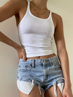 Débardeur côtelé blanc décontracté en coton sans manches pour femme – Top court tendance pour le fitness et l'été
