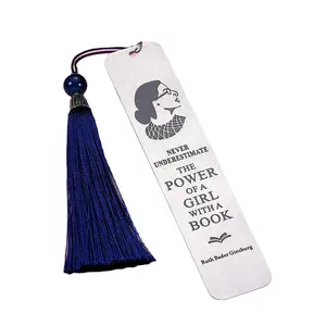 Customized 304 stainless steel material etching bookmark with tassels
