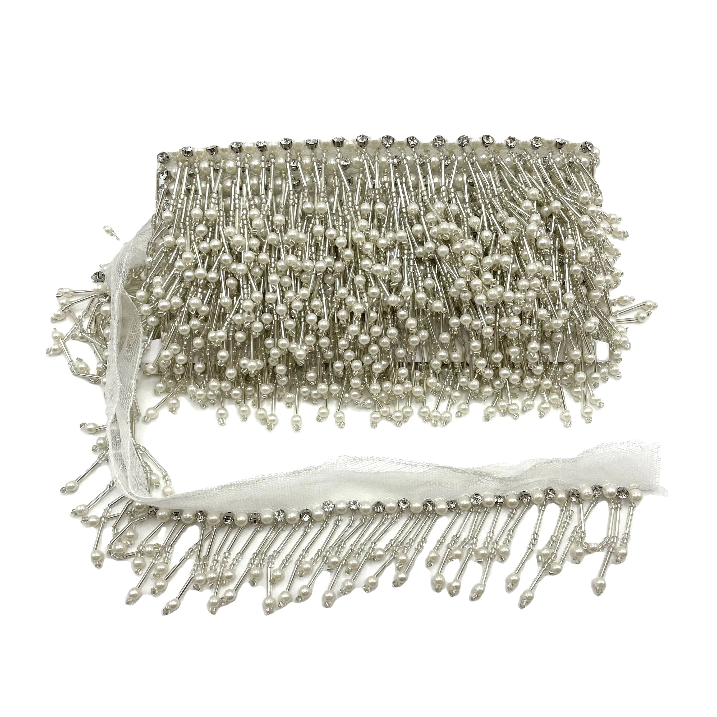Handmade beaded crystal glass webbing fringe lace trim clothing curtain decoration