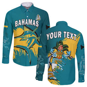 Camisa de Manga Larga Personalizada con Botones para el Día de la Independencia de las Bahamas, Estilo <span class=keywords><strong>Marlin</strong></span> Azul Bahamense Desde 1973, Camisas para Hombre - Product Image 6
