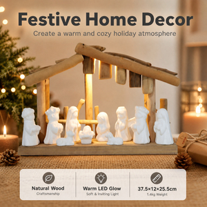 Juego de Natividad de Cerámica Hecho a Mano con Establo de Madera, Luz LED, Sagrada Familia, Reyes Magos, Ángel, <span class=keywords><strong>Regalo</strong></span> de Navidad para la Familia - Product Image 4