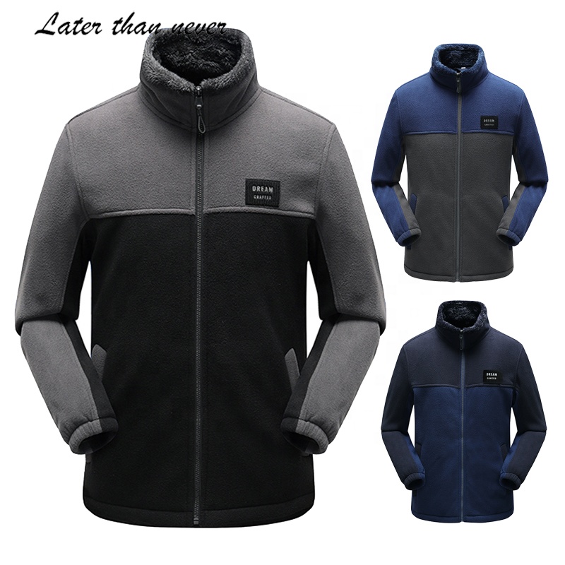 Men Winter Warm Outerwear Outdoor Overcoat Velvet Lining Hiking Mountain Climbing Patchwork Fleece Jacket For Men