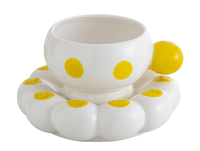 Ensemble tasse et soucoupe en céramique Nuage de bulles rose, tasse à café crémeuse mignonne avec poignée boule, vente en gros