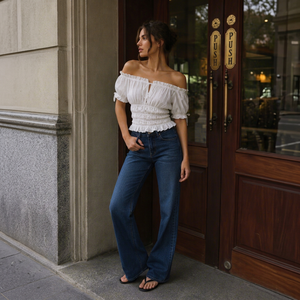 OEM Custom Breathable Ladies Solid White Cotton Smocked <b>off</b> <b>Shoulder</b> Half Sleeve <b>Ruffle</b> Hem Blouse Casual Summer <b>Tops</b> - Product Image 1