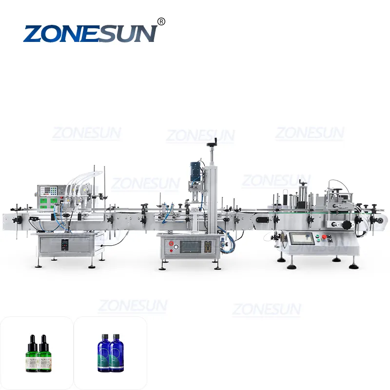 Zonesun ZS-FAL180D4 Automatische Desktop Essentiële Olie Huidverzorging Vloeibare Spray Fles Vullen Aftopping En Etikettering Machine