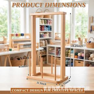 Soporte de madera para múltiples bobinas de hilo, estante de almacenamiento de escritorio para tejer y hacer ganchillo, con 6 bobinas de colores, organizador práctico - Product Image 4