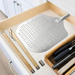 Pizza Spatula Aluminum <b>With</b> Wooden Handle Drain Holes Baking Transfer <b>Tool</b> For Oven Use - Product Image 2