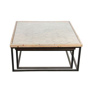 De gran tamaño Industrial de muebles cuadrados de <span class=keywords><strong>madera</strong></span> rústico Metal mesa de café con tapa de cristal - Product Image 1