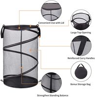Panier à linge circulaire pliable et portable Le'sort en maille polyester, lavable, durable et écologique, avec poignée renforcée