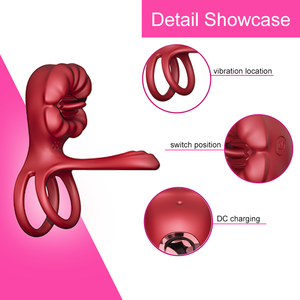 جهاز محاكاة جنسي فموي قابل للارتداء مع تحكم عن بعد وتطبيق ذكاء اصطناعي، حلقة قضيب مزدوجة هزازة - Product Image 4
