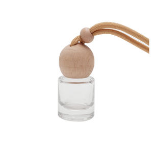 Mini flacons diffuseurs ronds plats colorés en verre de 8 ml pour voiture avec bouchons en bois à vis - Product Image 5