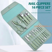 Prix d'usine – Kit de coupe-ongles 16 pièces en acier inoxydable avec étui pliable – Trousse de manucure, ciseaux et outils de beauté