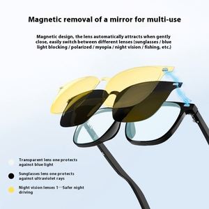 Anti-Blue Smart Glasses with <b>Magnetic</b> <b>Clip</b>-<b>on</b> Polarized <b>Sunglass</b> Lens and Driving Night Vision Yellow Lens G05-T3 - Product Image 2