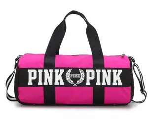 Tas Travel Kanvas Kualitas Tinggi untuk Wanita Mode Tas Duffel Olahraga Luar Ruangan Desain Baru Tas Duffel Logo Kustom Pink