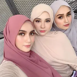 2021 high quality Top sale solid color bubble heavy chiffon muslim hijab malaysia tudung women scarf shawl