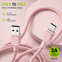 Câble de charge rapide USB A vers Type C 2M 3A en nylon noir tressé avec conducteurs en cuivre étamé pour batterie externe