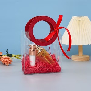 Bolsas pequeñas de plástico, bolsa de <span class=keywords><strong>PVC</strong></span> transparente con decoración de lazo, bolsa de regalo para regalos de promoción cosmética - Product Image 6