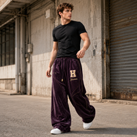 Pantalon de survêtement personnalisé pour homme en mélange de coton, coupe large, taille élastique, imprimé sérigraphié, style streetwear décontracté
