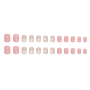 <span class=keywords><strong>Uñas</strong></span> Postizas Francesas Cortas Cuadradas con Diseño de Camelia, Color <span class=keywords><strong>Rosa</strong></span> <span class=keywords><strong>Brillante</strong></span>, de ABS, Reutilizables, Duraderas, para Uso Diario - Product Image 2