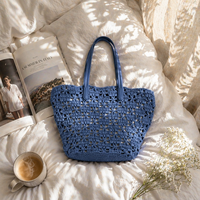 Sac en paille traditionnel chinois fait main, polyester, broderie personnalisée, élégant gris-bleu, grande capacité pour de multiples occasions