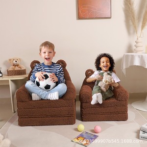 Children's Sherpa Fabric <b>Sofa</b> Chair <b>Small</b> Medium Size With Armrests For Kids Reading Corner High Elasticity Foam Filling - Product Image 5
