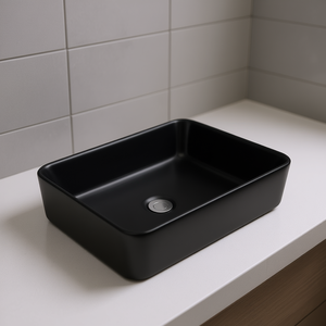 Vasque de salle de bain rectangulaire en céramique noire 19x15 pouces, finition mate, design minimaliste - Product Image 2