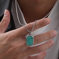 Collier Pendentif Rectangulaire Géométrique en Acier Inoxydable 316L, Turquoise, Œil de Tigre, Lapis Lazuli, Design Tendance pour Hommes - Vente en Gros