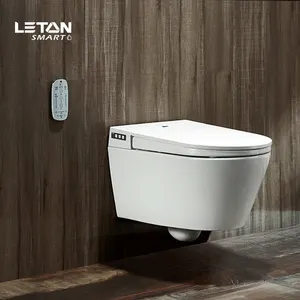Elongated 1 Piece Multifunction Ceramic Wall Hung Auto Washing Automatic Water Spray Smart Intelligent Remote Control Toilet