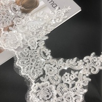 22CM Mariage Mariée Blanc Broderie Floral Bordure Maille Dentelle Garniture Cils Bords avec Paillettes LT2743B
