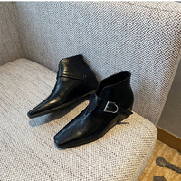 Bottines à boucle pour femmes, talon compensé caché, bout carré, en cuir, style monk strap, 2 couleurs