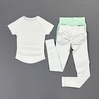 2Pcs Set Fitness Wanita Elastis Tinggi Tanpa Jahitan Atasan Lengan Pendek Legging Pinggang Rendah Kontrol Perut Pengangkat Bokong Yoga Gym