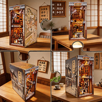 Kits DIY de niches à livres, architecture japonaise, kit de maison miniature, taverne, chalet, jouet en bois, jouets miniatures, puzzle 3D avec lumière LED, cadeau