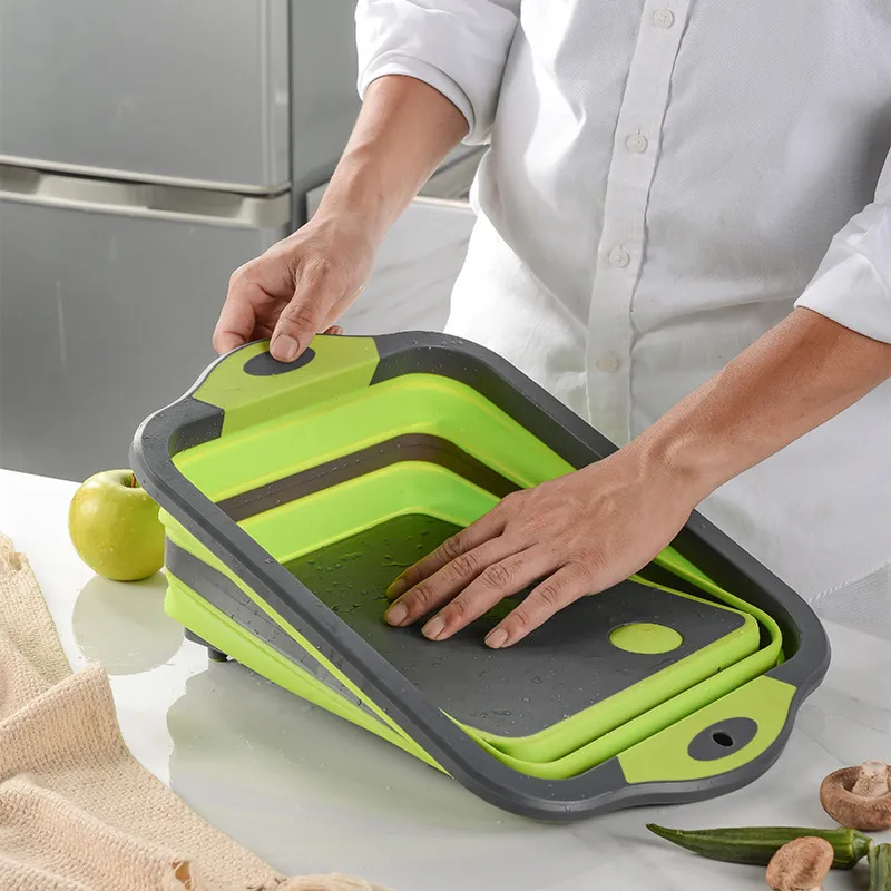 KINGWISE-tabla de corte plegable de plástico con colador, producto de cocina multiusos 3 en 1, gran oferta