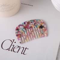 Peigne à cheveux mini en forme de U à dents larges, motif marbré texturé, en acétate, style rétro japonais coréen pour filles