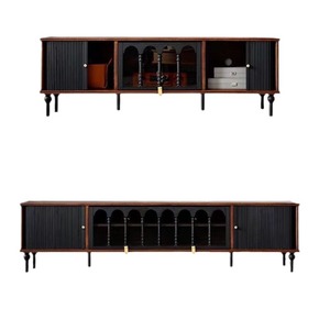 Soporte de TV de madera maciza de estilo francés con gabinete de almacenamiento para sala de estar, madera de fresno, 200x40x54cm - Product Image 5