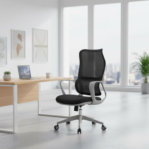 Venda Direta de Fábrica Cadeira de Escritório Executiva Ergonômica Moderna em Malha Preta com Encosto Alto Confortável, <span class=keywords><strong>Base</strong></span> de Aço com Altura Ajustável - Product Image 1