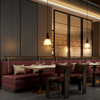 Ensemble de mobilier de restaurant commercial élégant de style nordique : table carrée, chaise courbée, banquette longue pour projet