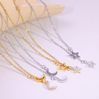 Collier minimaliste en acier inoxydable plaqué or 18 carats avec pendentif lune, perle d'imitation délicate, motif animal et étoile, tendance, avec cordon, idéal pour un cadeau