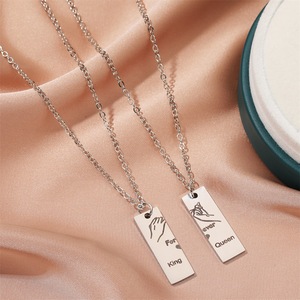1 paire collier romantique en acier inoxydable, chaîne croisée pour Couples, roi reine promesse éternelle, cadeau de saint-valentin, pendentif bijoux - Product Image 3