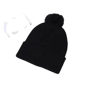 高品质低价亚克力保暖冬帽帽素色骷髅头Pom Pom针织豆豆